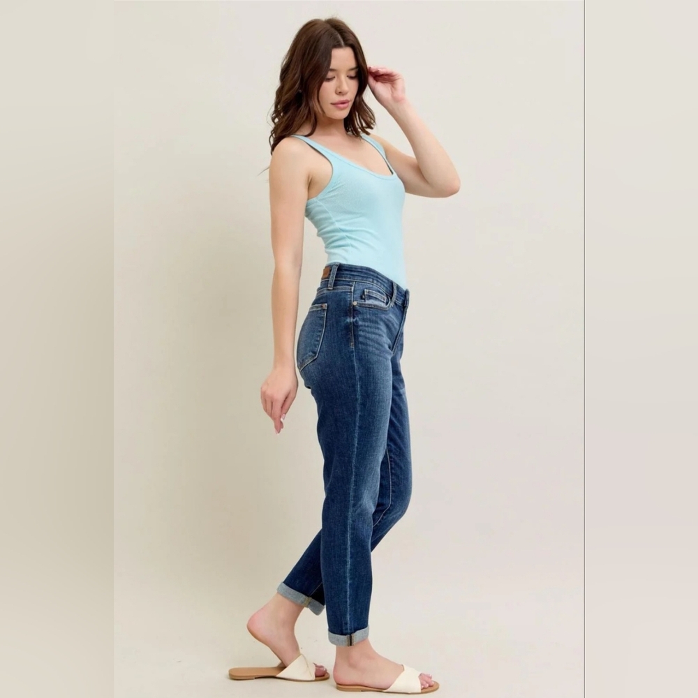 Judy Blue Mid Rise Dark Wash Slim Fit Denim Jeans Cuffed 7/28 NWT - Picture 5 of 12